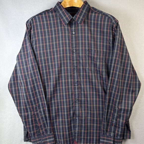 Untuckit Valencay Shirt Men XL Long Sleeve Blue Geometric Wrinkle Free Polyester - Picture 2 of 11